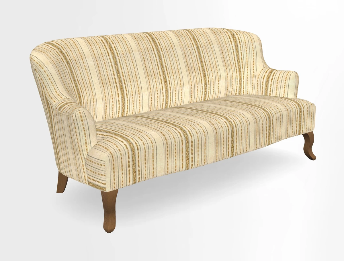 Grassington 3 Seater Sofa in RHS Botanicals on Velvet Ferns Toile Olive with scatter in Almost Plain Velvet Harvest
