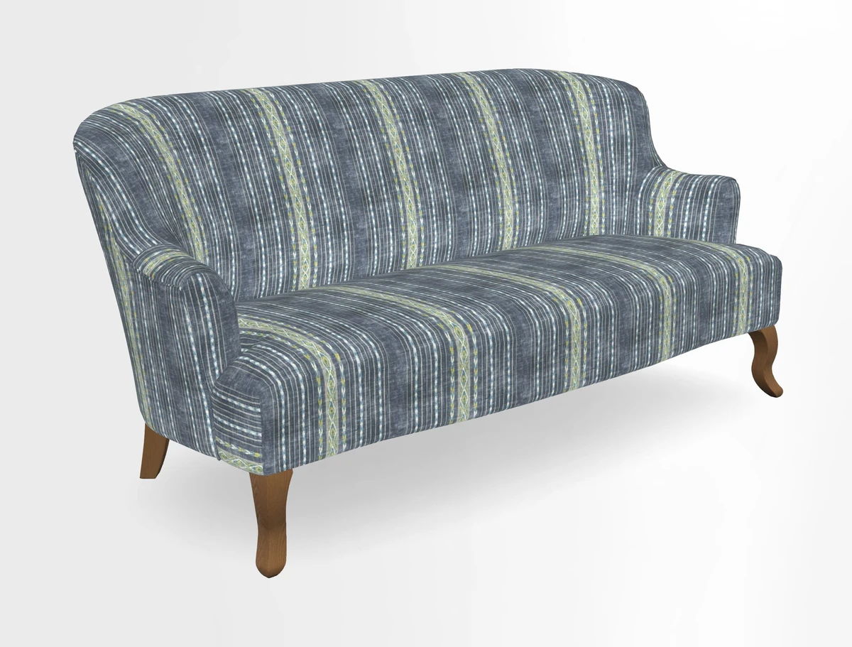 Grassington 3 Seater Sofa in RHS Botanicals on Velvet Ferns Toile Olive with scatter in Almost Plain Velvet Harvest