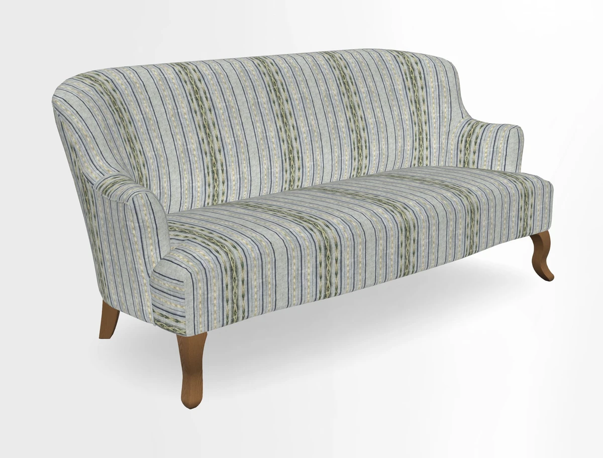 Grassington 3 Seater Sofa in RHS Botanicals on Velvet Ferns Toile Olive with scatter in Almost Plain Velvet Harvest