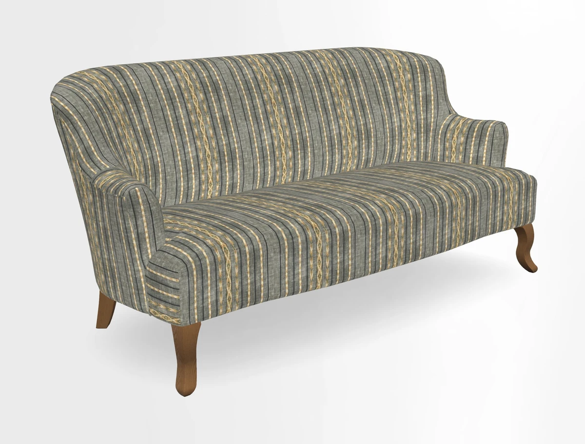 Grassington 3 Seater Sofa in RHS Botanicals on Velvet Ferns Toile Olive with scatter in Almost Plain Velvet Harvest