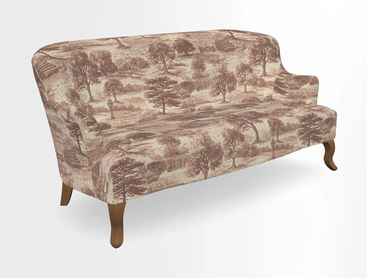 Grassington 3 Seater Sofa in RHS Botanicals on Velvet Ferns Toile Olive with scatter in Almost Plain Velvet Harvest