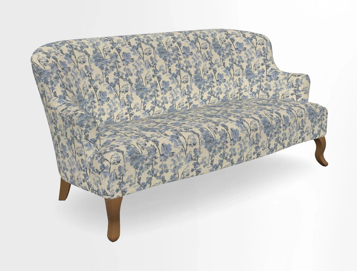 Grassington 3 Seater Sofa in RHS Botanicals on Velvet Ferns Toile Olive with scatter in Almost Plain Velvet Harvest