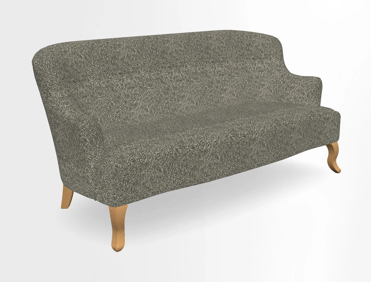 Grassington 3 Seater Sofa in RHS Botanicals on Velvet Ferns Toile Olive with scatter in Almost Plain Velvet Harvest