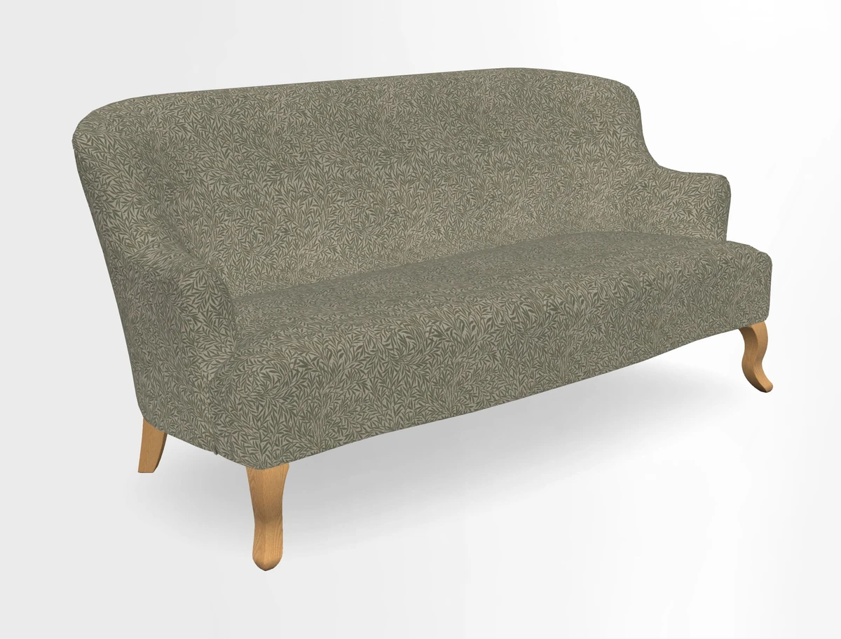 Grassington 3 Seater Sofa in RHS Botanicals on Velvet Ferns Toile Olive with scatter in Almost Plain Velvet Harvest