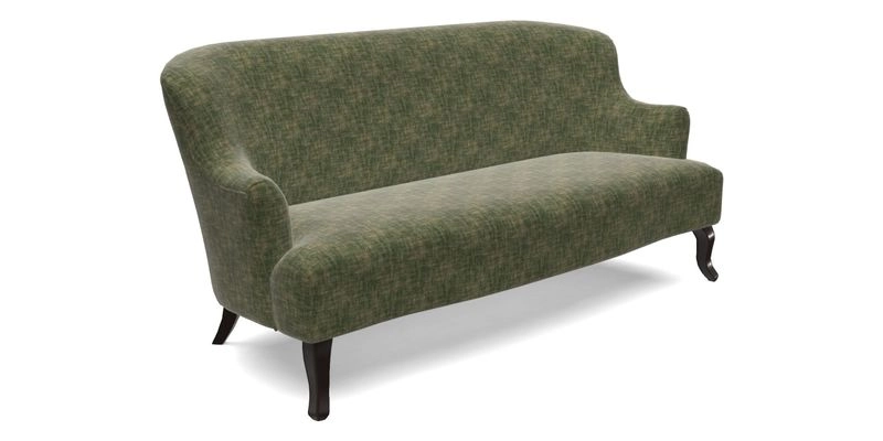 Grassington 3 Seater Sofa in RHS Botanicals on Velvet Ferns Toile Olive with scatter in Almost Plain Velvet Harvest