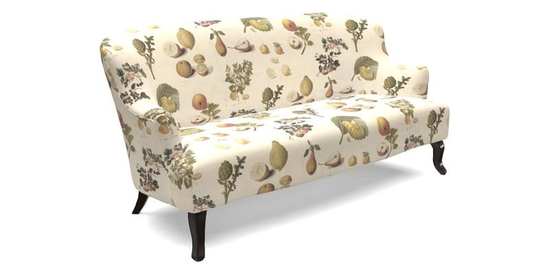 Grassington 3 Seater Sofa in RHS Botanicals on Velvet Ferns Toile Olive with scatter in Almost Plain Velvet Harvest