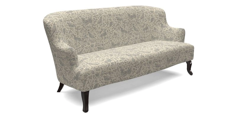 Grassington 3 Seater Sofa in RHS Botanicals on Velvet Ferns Toile Olive with scatter in Almost Plain Velvet Harvest