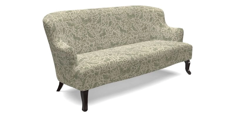 Grassington 3 Seater Sofa in RHS Botanicals on Velvet Ferns Toile Olive with scatter in Almost Plain Velvet Harvest