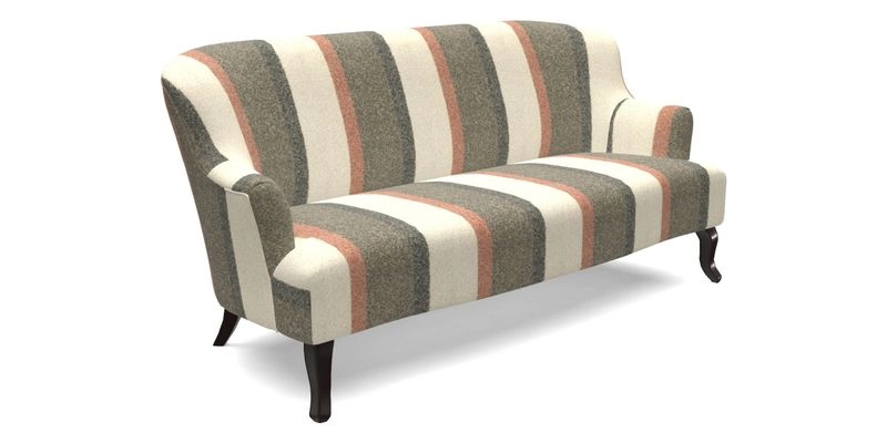 Grassington 3 Seater Sofa in RHS Botanicals on Velvet Ferns Toile Olive with scatter in Almost Plain Velvet Harvest