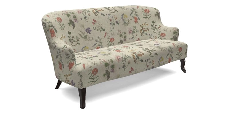 Grassington 3 Seater Sofa in RHS Botanicals on Velvet Ferns Toile Olive with scatter in Almost Plain Velvet Harvest