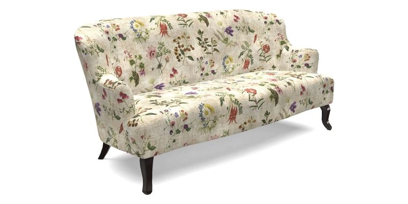 Grassington 3 Seater Sofa in RHS Botanicals on Velvet Ferns Toile Olive with scatter in Almost Plain Velvet Harvest