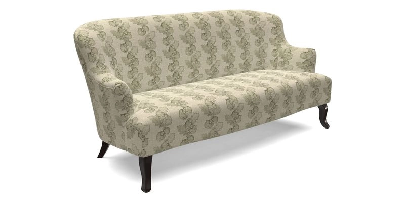 Grassington 3 Seater Sofa in RHS Botanicals on Velvet Ferns Toile Olive with scatter in Almost Plain Velvet Harvest