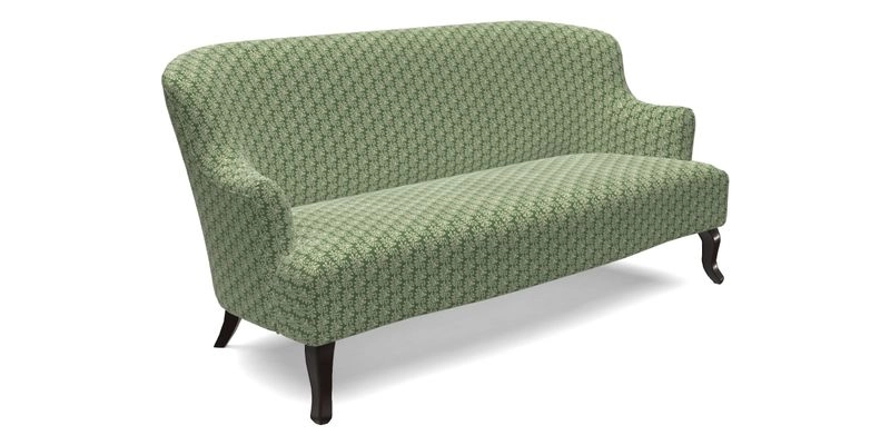 Grassington 3 Seater Sofa in RHS Botanicals on Velvet Ferns Toile Olive with scatter in Almost Plain Velvet Harvest