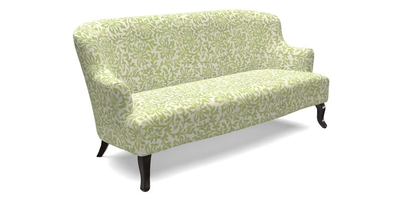 Grassington 3 Seater Sofa in RHS Botanicals on Velvet Ferns Toile Olive with scatter in Almost Plain Velvet Harvest