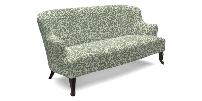 Grassington 3 Seater Sofa in RHS Botanicals on Velvet Ferns Toile Olive with scatter in Almost Plain Velvet Harvest