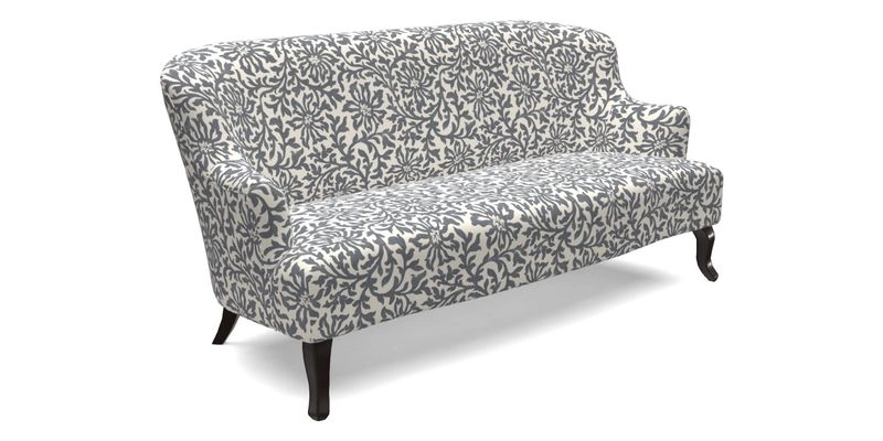 Grassington 3 Seater Sofa in RHS Botanicals on Velvet Ferns Toile Olive with scatter in Almost Plain Velvet Harvest