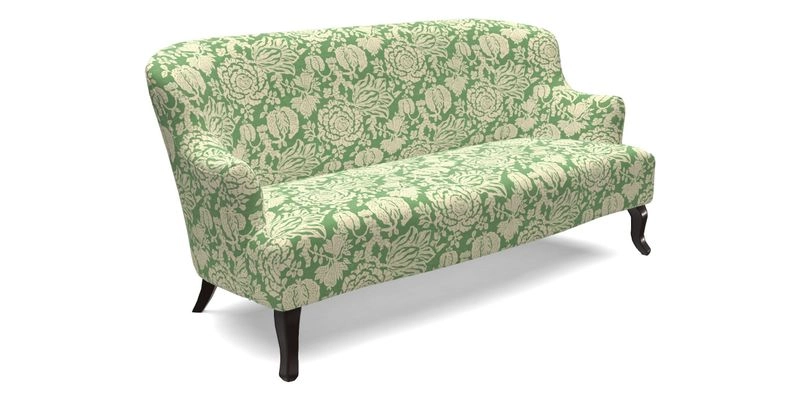 Grassington 3 Seater Sofa in RHS Botanicals on Velvet Ferns Toile Olive with scatter in Almost Plain Velvet Harvest