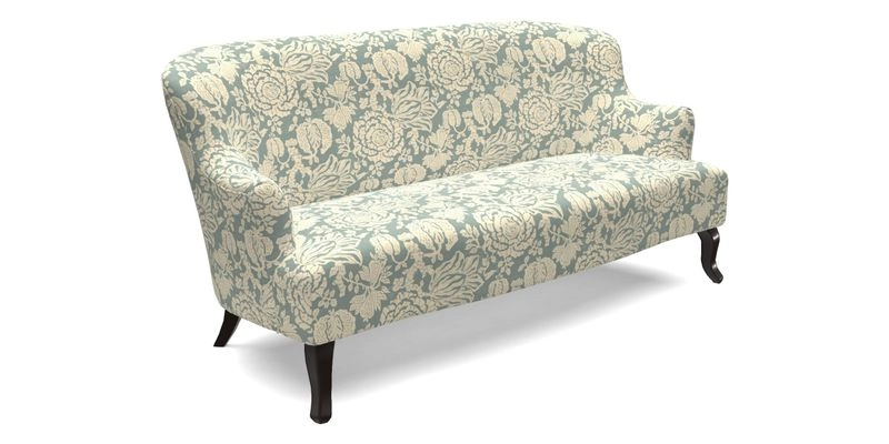 Grassington 3 Seater Sofa in RHS Botanicals on Velvet Ferns Toile Olive with scatter in Almost Plain Velvet Harvest