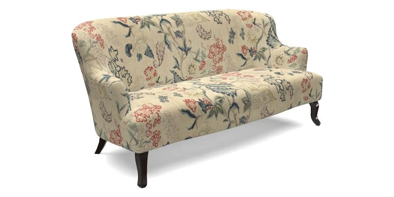 Grassington 3 Seater Sofa in RHS Botanicals on Velvet Ferns Toile Olive with scatter in Almost Plain Velvet Harvest