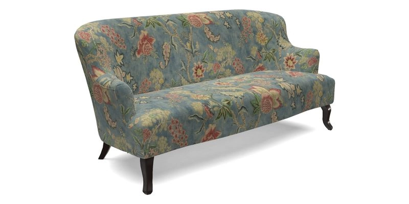 Grassington 3 Seater Sofa in RHS Botanicals on Velvet Ferns Toile Olive with scatter in Almost Plain Velvet Harvest
