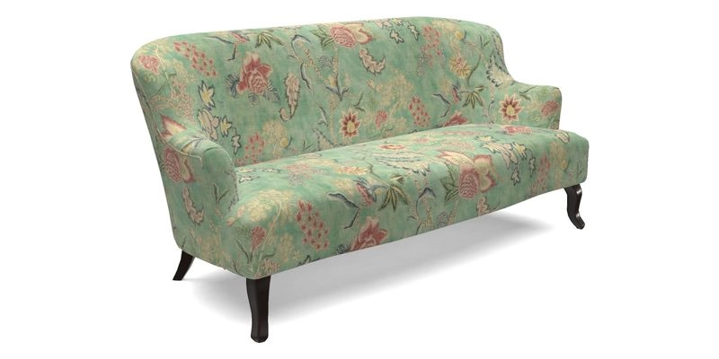 Grassington 3 Seater Sofa in RHS Botanicals on Velvet Ferns Toile Olive with scatter in Almost Plain Velvet Harvest