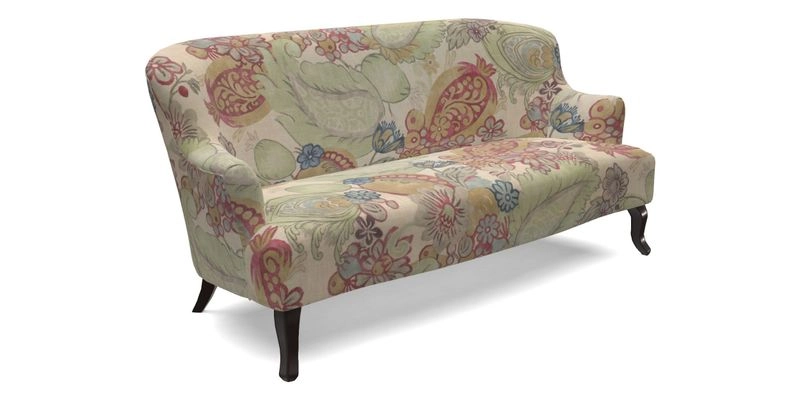 Grassington 3 Seater Sofa in RHS Botanicals on Velvet Ferns Toile Olive with scatter in Almost Plain Velvet Harvest