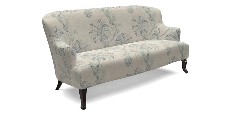 Grassington 3 Seater Sofa in RHS Botanicals on Velvet Ferns Toile Olive with scatter in Almost Plain Velvet Harvest