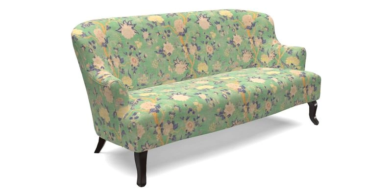 Grassington 3 Seater Sofa in RHS Botanicals on Velvet Ferns Toile Olive with scatter in Almost Plain Velvet Harvest