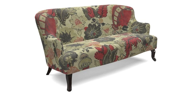 Grassington 3 Seater Sofa in RHS Botanicals on Velvet Ferns Toile Olive with scatter in Almost Plain Velvet Harvest