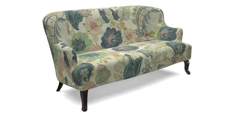Grassington 3 Seater Sofa in RHS Botanicals on Velvet Ferns Toile Olive with scatter in Almost Plain Velvet Harvest