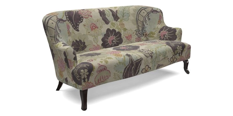 Grassington 3 Seater Sofa in RHS Botanicals on Velvet Ferns Toile Olive with scatter in Almost Plain Velvet Harvest