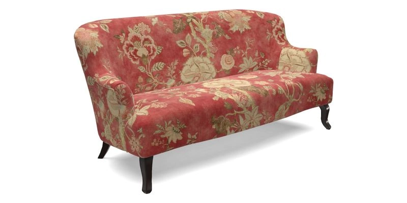 Grassington 3 Seater Sofa in RHS Botanicals on Velvet Ferns Toile Olive with scatter in Almost Plain Velvet Harvest