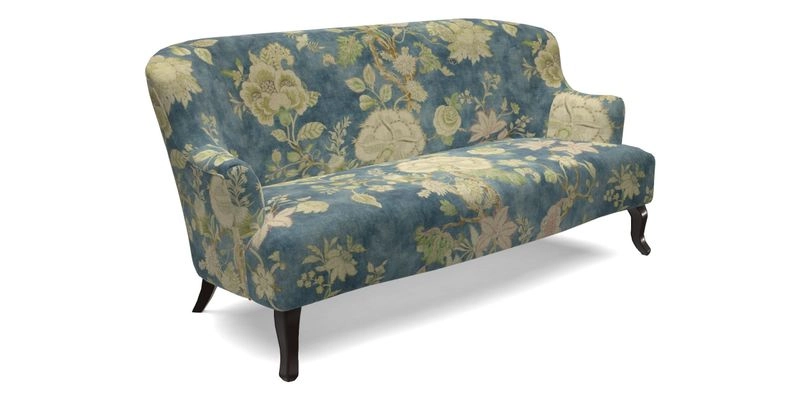 Grassington 3 Seater Sofa in RHS Botanicals on Velvet Ferns Toile Olive with scatter in Almost Plain Velvet Harvest