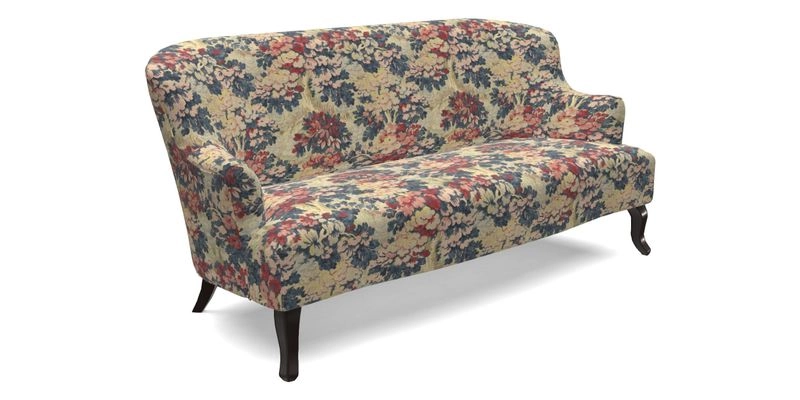 Grassington 3 Seater Sofa in RHS Botanicals on Velvet Ferns Toile Olive with scatter in Almost Plain Velvet Harvest