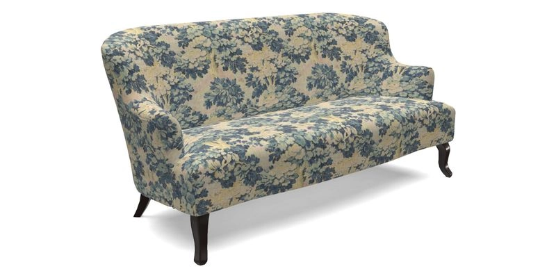 Grassington 3 Seater Sofa in RHS Botanicals on Velvet Ferns Toile Olive with scatter in Almost Plain Velvet Harvest