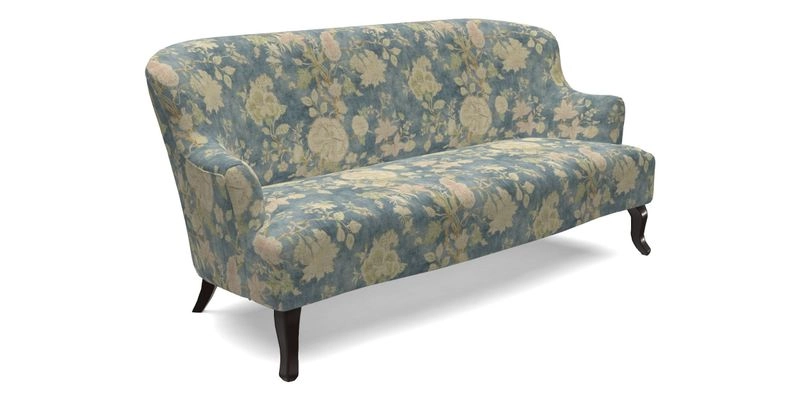 Grassington 3 Seater Sofa in RHS Botanicals on Velvet Ferns Toile Olive with scatter in Almost Plain Velvet Harvest