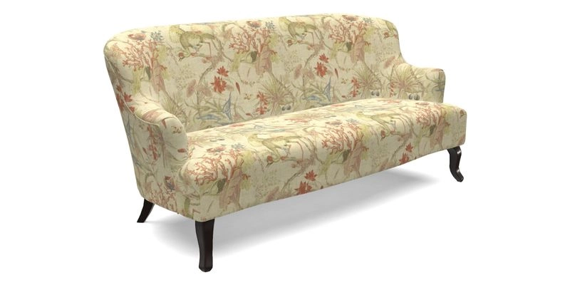 Grassington 3 Seater Sofa in RHS Botanicals on Velvet Ferns Toile Olive with scatter in Almost Plain Velvet Harvest