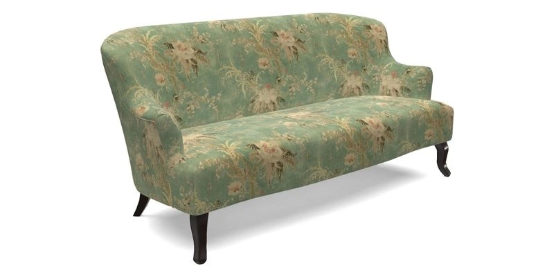 Grassington 3 Seater Sofa in RHS Botanicals on Velvet Ferns Toile Olive with scatter in Almost Plain Velvet Harvest