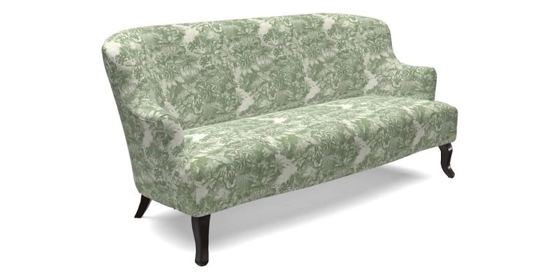 Grassington 3 Seater Sofa in RHS Botanicals on Velvet Ferns Toile Olive with scatter in Almost Plain Velvet Harvest