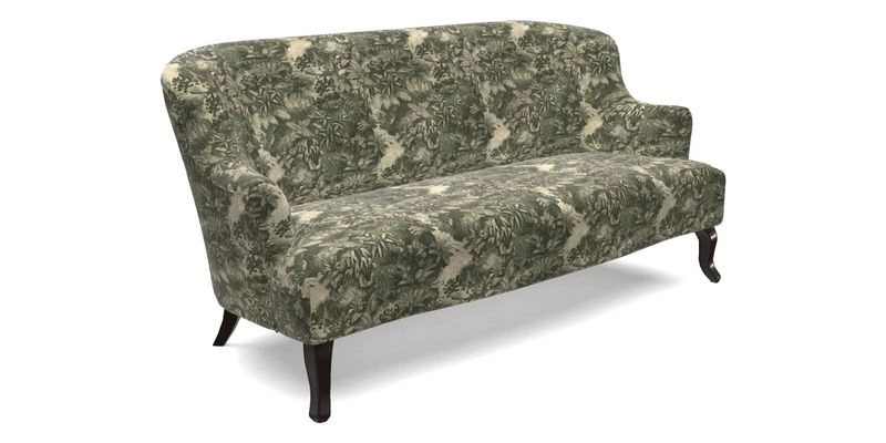 Grassington 3 Seater Sofa in RHS Botanicals on Velvet Ferns Toile Olive with scatter in Almost Plain Velvet Harvest