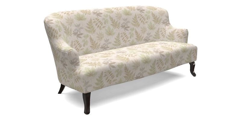 Grassington 3 Seater Sofa in RHS Botanicals on Velvet Ferns Toile Olive with scatter in Almost Plain Velvet Harvest