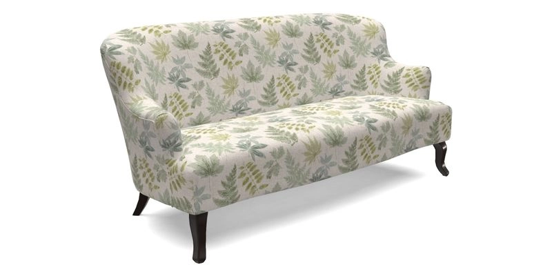Grassington 3 Seater Sofa in RHS Botanicals on Velvet Ferns Toile Olive with scatter in Almost Plain Velvet Harvest