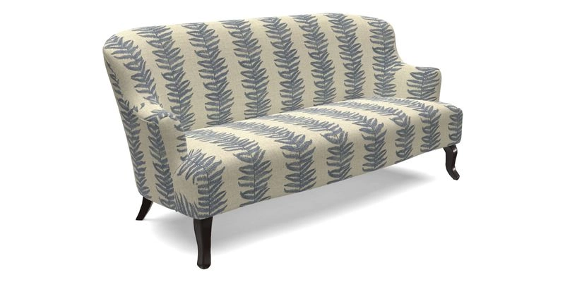 Grassington 3 Seater Sofa in RHS Botanicals on Velvet Ferns Toile Olive with scatter in Almost Plain Velvet Harvest
