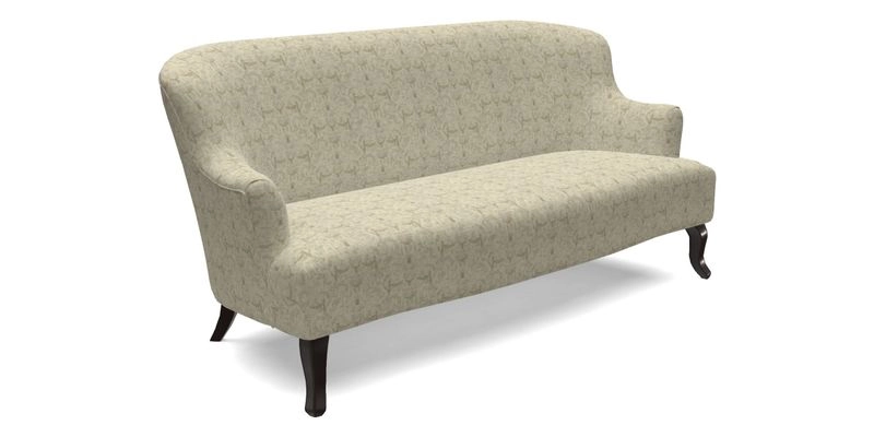 Grassington 3 Seater Sofa in RHS Botanicals on Velvet Ferns Toile Olive with scatter in Almost Plain Velvet Harvest