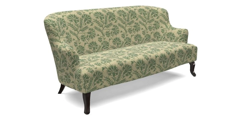 Grassington 3 Seater Sofa in RHS Botanicals on Velvet Ferns Toile Olive with scatter in Almost Plain Velvet Harvest