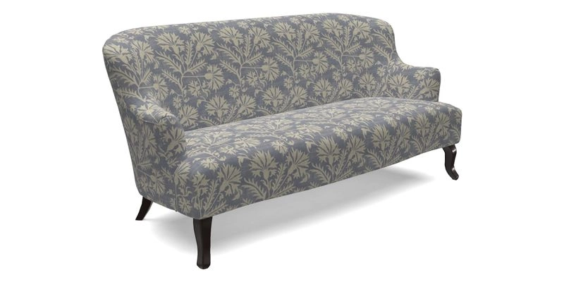 Grassington 3 Seater Sofa in RHS Botanicals on Velvet Ferns Toile Olive with scatter in Almost Plain Velvet Harvest