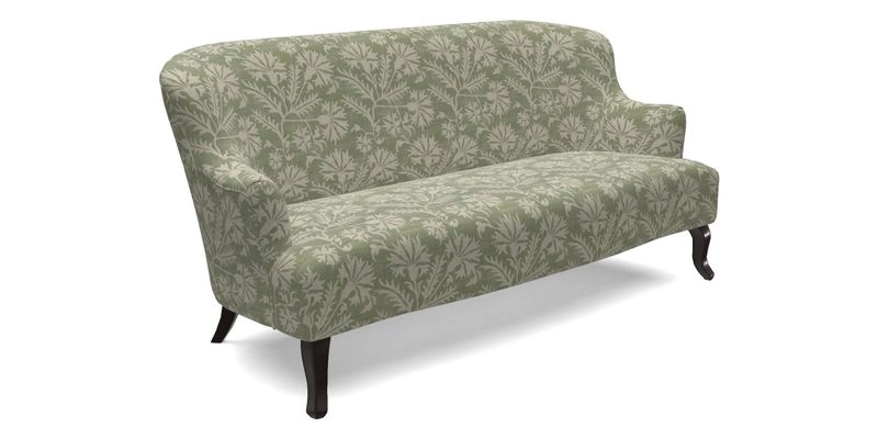 Grassington 3 Seater Sofa in RHS Botanicals on Velvet Ferns Toile Olive with scatter in Almost Plain Velvet Harvest