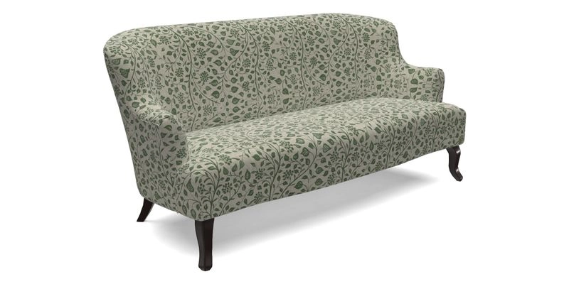 Grassington 3 Seater Sofa in RHS Botanicals on Velvet Ferns Toile Olive with scatter in Almost Plain Velvet Harvest