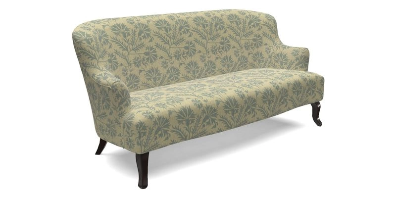 Grassington 3 Seater Sofa in RHS Botanicals on Velvet Ferns Toile Olive with scatter in Almost Plain Velvet Harvest