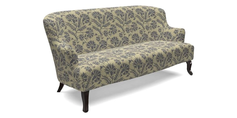 Grassington 3 Seater Sofa in RHS Botanicals on Velvet Ferns Toile Olive with scatter in Almost Plain Velvet Harvest